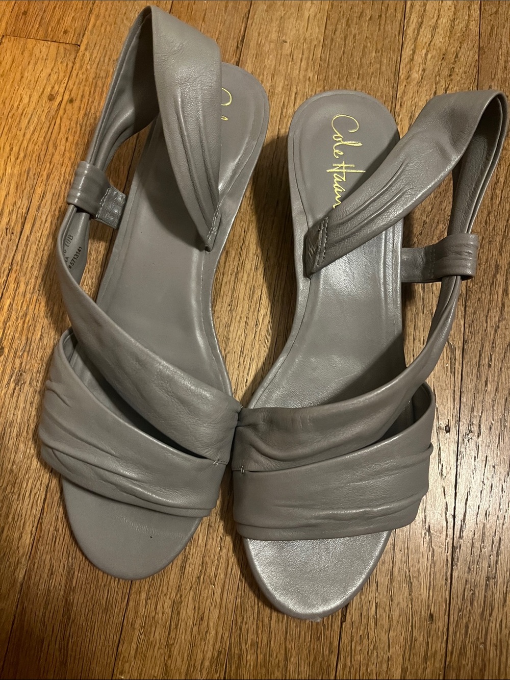 Cole Haan Gray Leather Knotted Slingback Sandals